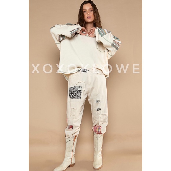 POL Thermal Knit Slouchy Oversized Top Striped Long Sleeves - Picture 10 of 11